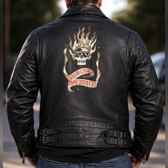 Harley-Davidson Other - Harley-Davidson Vintage Heavy Leather Embroidered Riding Jacket with Armor - 2XL